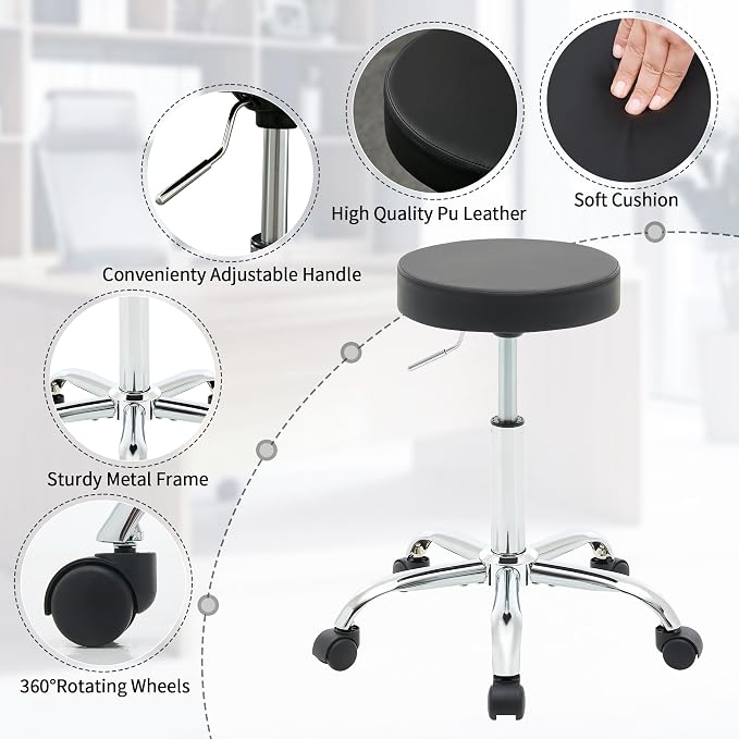 Rolling Office Stools, Adjustable Drafting Stool on Wheels 19.5’’-26.6’’ - Image 4