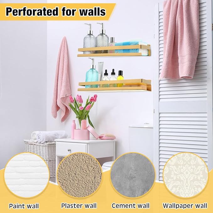 Lallisa 2 Pieces Stainless Steel Shelf Bathroom Shower Floating Shelves Wall - Image 5