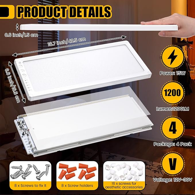 4 Pack RV Ceiling Lights Interior 16.7"x 6.6" 156 LEDs 1200 Lm RV LED Lights - Image 2