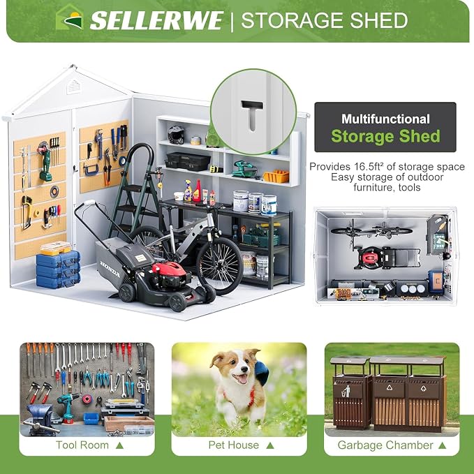 8x6 FT Outdoor Storage Shed, Waterproof Resin Shed - Image 3