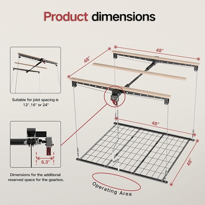 Overhead Garage Storage Lift, Adjustable Heavy-duty 4x4 Ft Ceiling Racks - Image 3