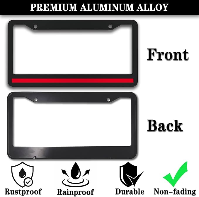 License Plate Cover Black and Red License Plate Frames Firefighter Red Line - Image 3