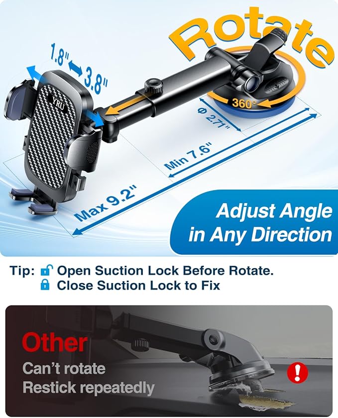2025 YRU Ultimate Car Phone Holder Mount 【90+LBS Safest Strongest & Patent - Image 4