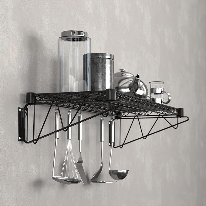 14" x 36" Black Epoxy Wire Wall Mount Shelf - Image 6