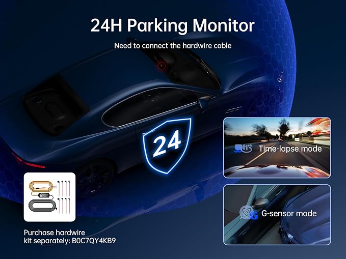 Pelsee 4K 3 Channel Dash Cam Front and Rear Inside, Dash Camera - Image 6