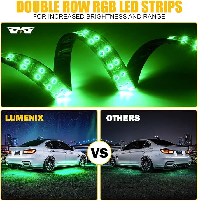 LUMENIX Double Row RGB LED Car Underglow Lights Kit, w/Dynamic Music & DIY Mode - Image 2
