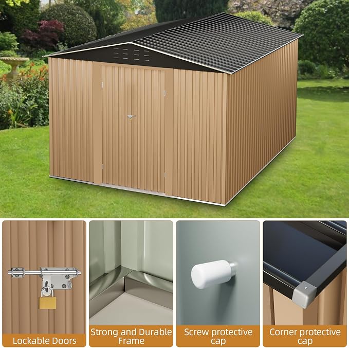 8X8FT Outdoor Metal Storage Shed, Lockable Weatherproof Garden Shed - Image 5