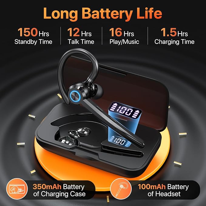 Bluetooth Headset with Microphone, V5.4 Bluetooth Earpiece with Charing Case - Image 2