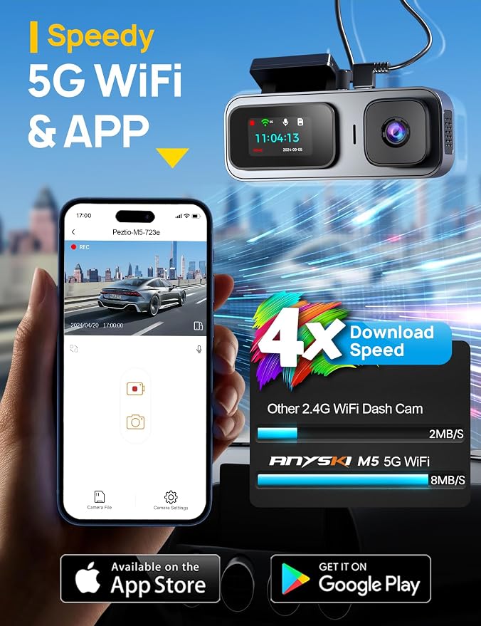 3 Channel 4K Dash Cam Front and Rear Inside, Built-in 5G WiFi, 4K+1080P+1080P - Image 3