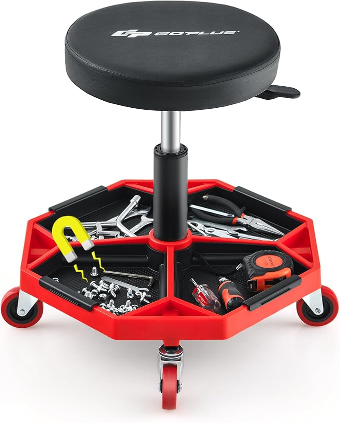 Goplus Garage Stool, 16”-22” Adjustable Rolling Mechanic Stool by Goplus