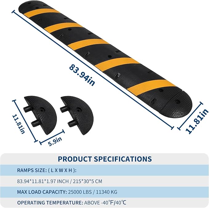4 PCS 6FT Speed Bumps Wite End for Road, Heavy-Duty 25, 000 lbs Capacity - Image 3