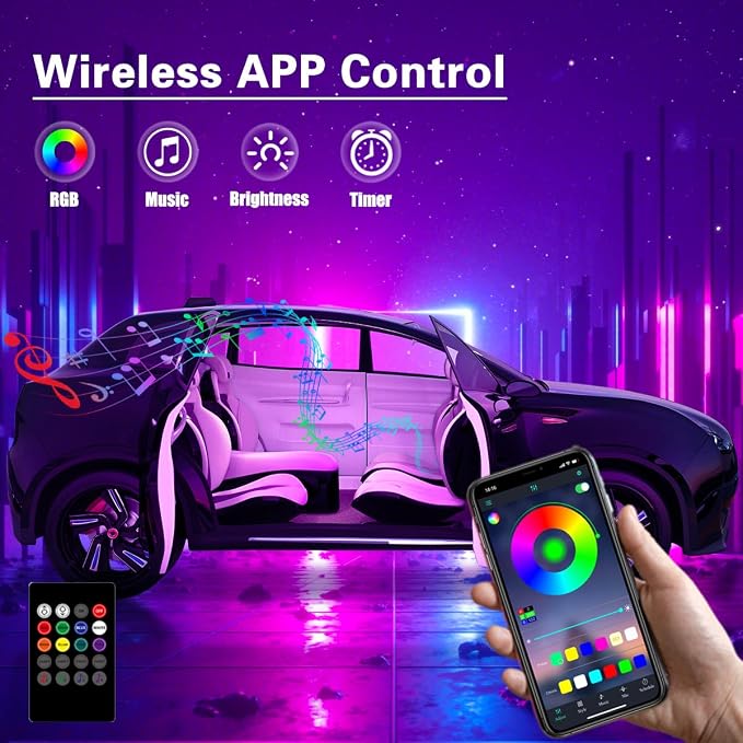 Interior Car Lights with Wireless APP & Remote Control, 9 in 1 RGB Car Ambient - Image 4
