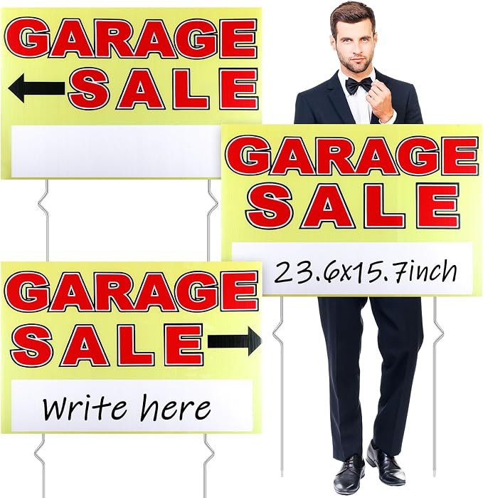 Marsui 3 Pcs Garage Sale Sign 23.6 x 15.7 Inch Double Sided Garage Sale Sign by Marsui