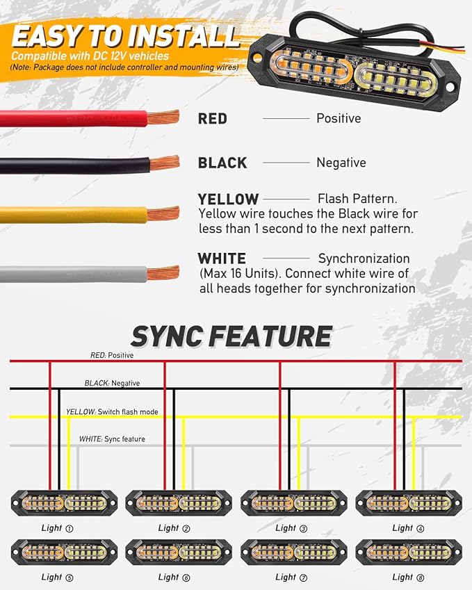 HLauto 1200T Emergency Strobe Grille Lights: 8pcs 12 LED Sync Feature Safety - Image 6