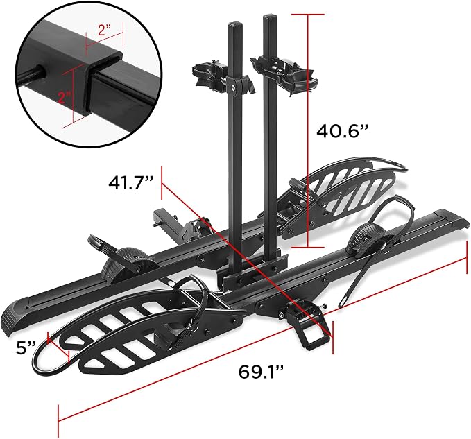 Rockland Foldable 2-Ebike Rack, 200 lbs Capacity, Hitch Mount Electric Bike Rack - Image 9