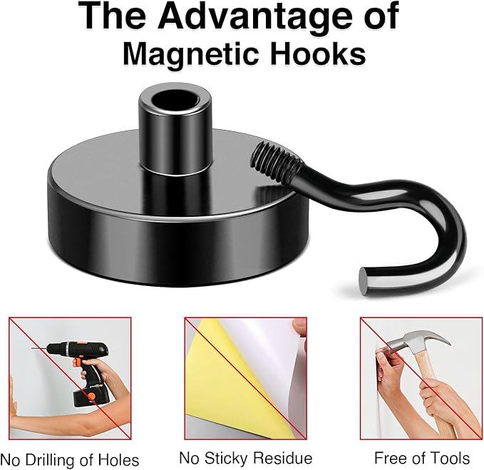 MIKEDE Black Magnetic Hooks Heavy Duty, 28Lbs+ Strong Neodymium Magnets - Image 5