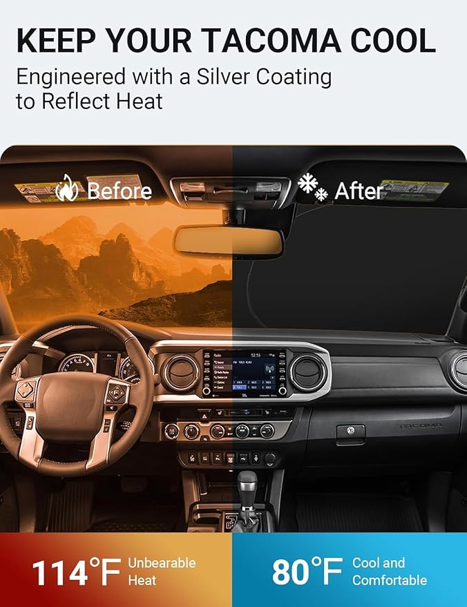 Proadsy for 2016-2023 Toyota Tacoma 2Dr 4Dr Pickup Windshield Sun Shade 4-Layer - Image 3
