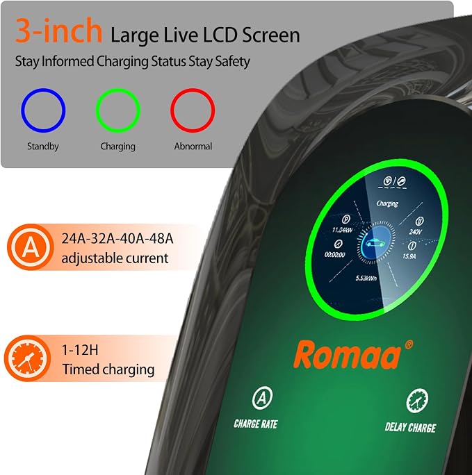 Level 2 EV Charger, 48 Amp 240V Hardwired Fast Charging, Smart WiFi Control - Image 3