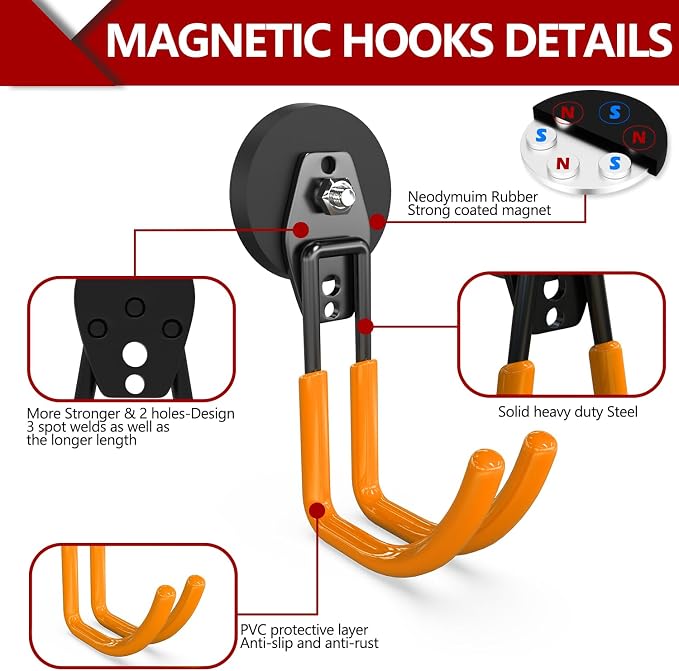 3-H Heavy Duty Magnet Garage Hooks 4 Pack, J Shape Strong Magnetic Hooks - Image 4