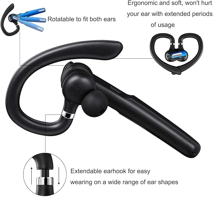 COMEXION Bluetooth Headset, Wireless Bluetooth Earpiece V5.0 Hands-Free - Image 6