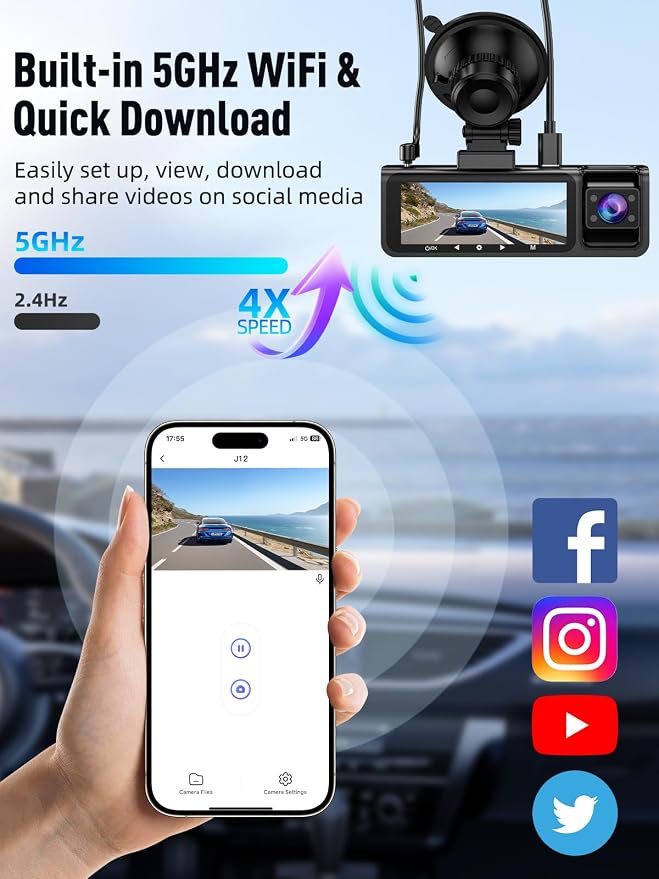 3 Channel 5G WiFi Dash Cam, 4K+1080P+1080P Dash Cam Front and Rear Inside - Image 4