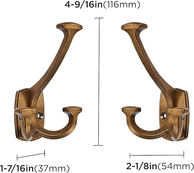 Large Wall Double-Sided Hook 5 Pack Antique Brass Hook Decorative Heavy Duty - Image 2