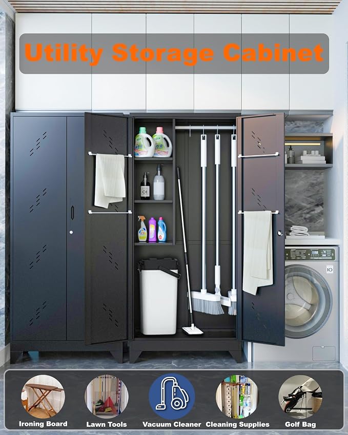 75" Metal Storage Cabinet with Lockable Doors, Functional Garage Storage Cabinet - Image 5