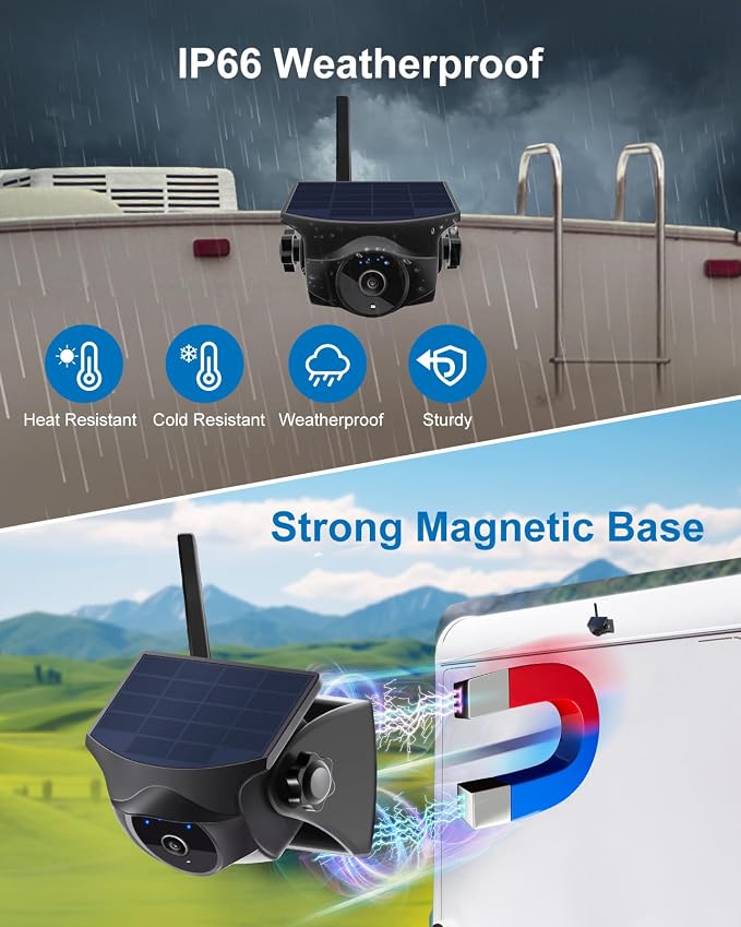1080P Solar Wireless Backup Camera, Magnetic WiFi Hitching Camera, Night Vision - Image 4