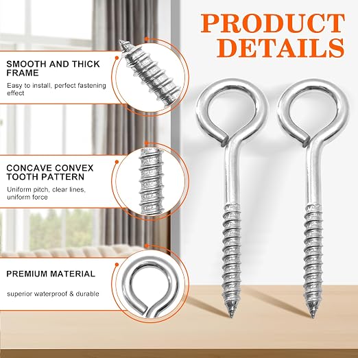 8Pcs Self Tapping Eyelet Screw Eye Bolt，6 Inch Heavy Duty Screw Eyes Hooks ，M10 - Image 6