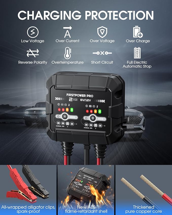 2-Bank, 4A Trickle Charger for Car Battery, 12V 6V Car Battery Charger - Image 9