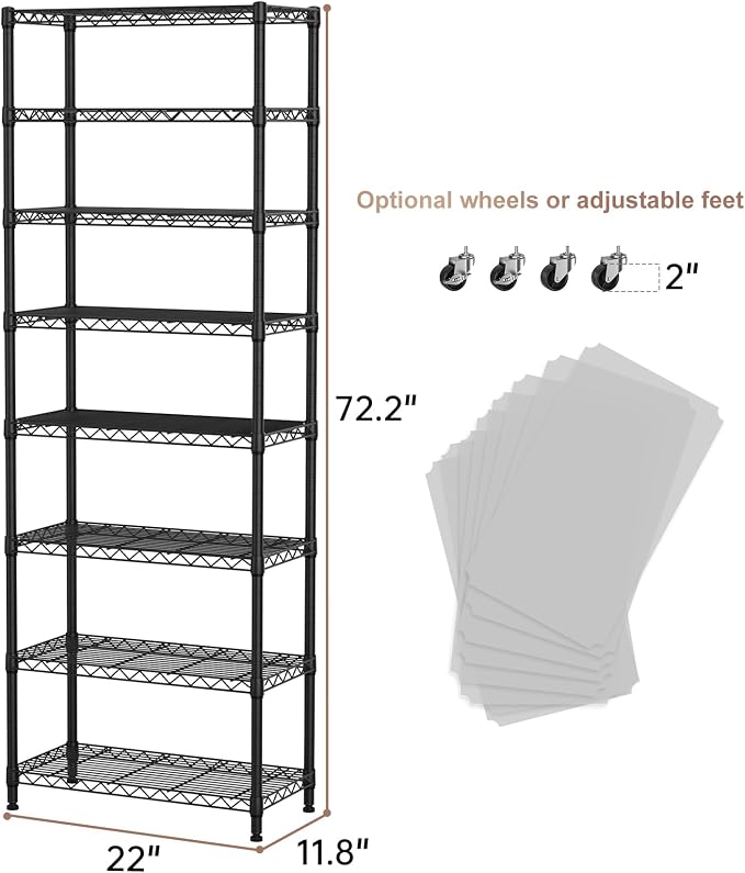 SINGAYE 8 Garage Heavy Duty Shelving Unit Kitchen Pantry Close Home Organizers - Image 3