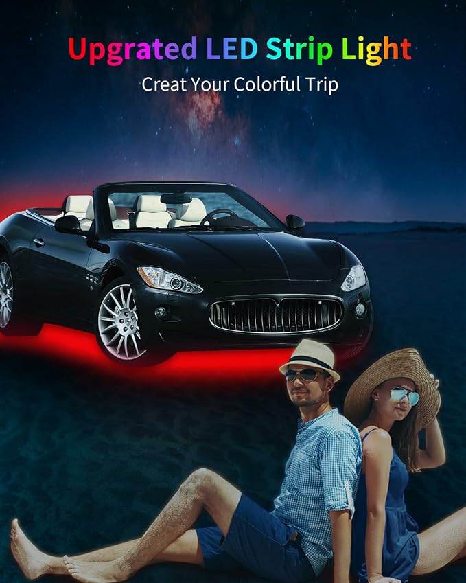 Red Car LED Strip Light, 24inch 12V Interior Light Strip IP68 Waterproof - Image 2