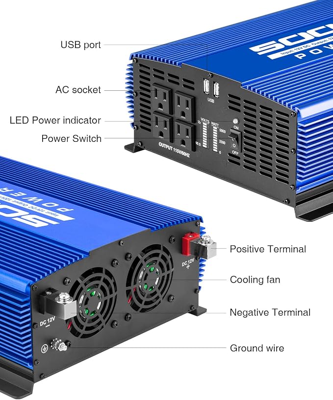 5000W Power Inverter 12V to 110V Car Inverter - Image 3