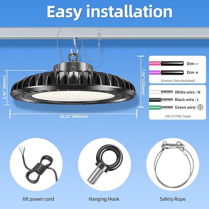 6 Pack 500W LED High Bay Light 72, 500LM DLC ETL Listed Industrial Grade UFO - Image 8