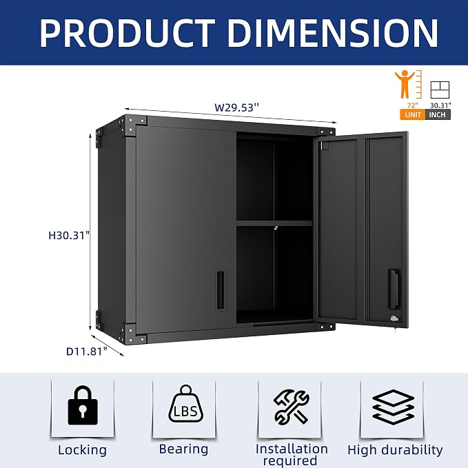 Metal Tool Cabinet, Garage Storage Cabinet System, Wall Cabinet & Locking - Image 4