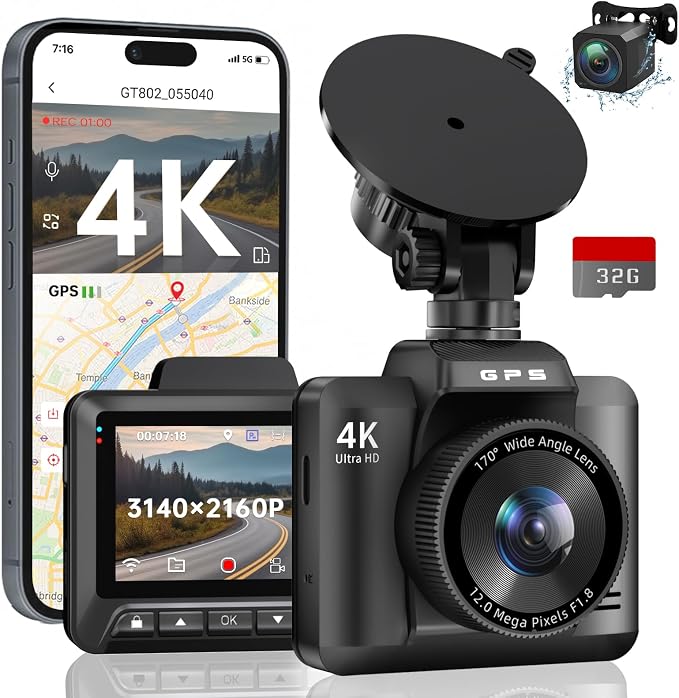 Dash Cam Front and Rear, Ecomoment 4K+1080P Dual Dash Camera by ECOMOMENT