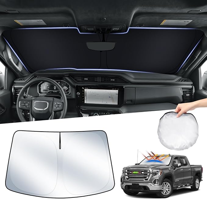 T TGBROS Windshield Sun Shade for 2019-2024 2025 GMC Sierra 1500 2500 3500 SLT by TTGBROS