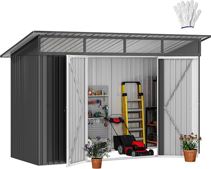 DWVO 9x4 FT Storage Shed for Bicycle, Functional Metal Tool Shelter Garden by DWVO