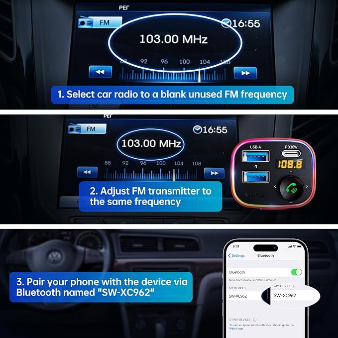 Syncwire Bluetooth 5.3 FM Transmitter Car Adapter 48W Wireless Radio Music - Image 7