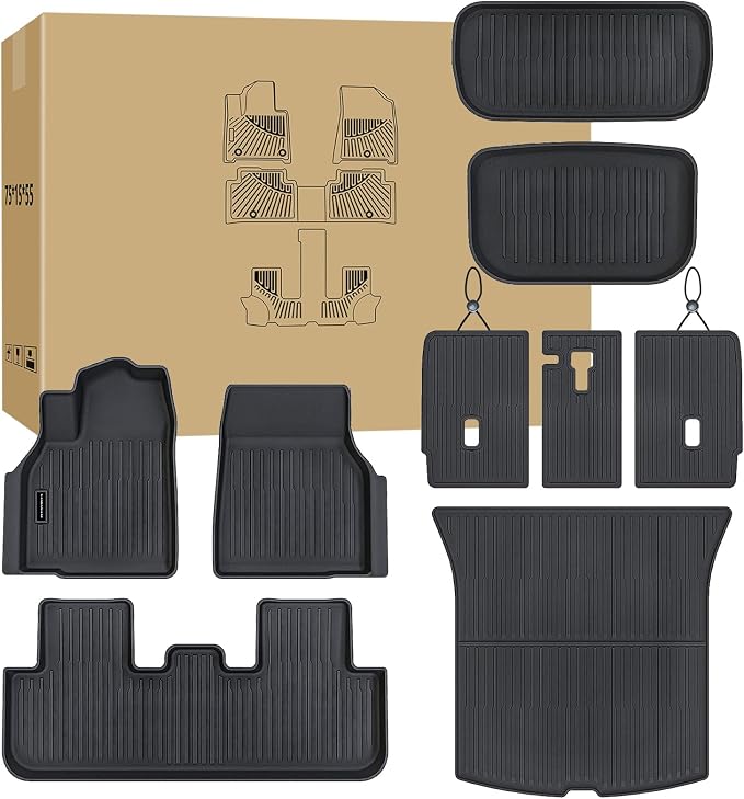 Floor Mats for Tesla Model Y Juniper 2025 2026 | All-Weather TPE Liners 7-Piece by SANBAN-AXE