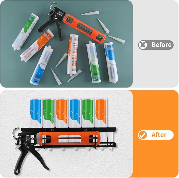 Caulking Gun Holder, Metal Caulk Tube Storage Rack, Wall Mount Caulking Tools - Image 3