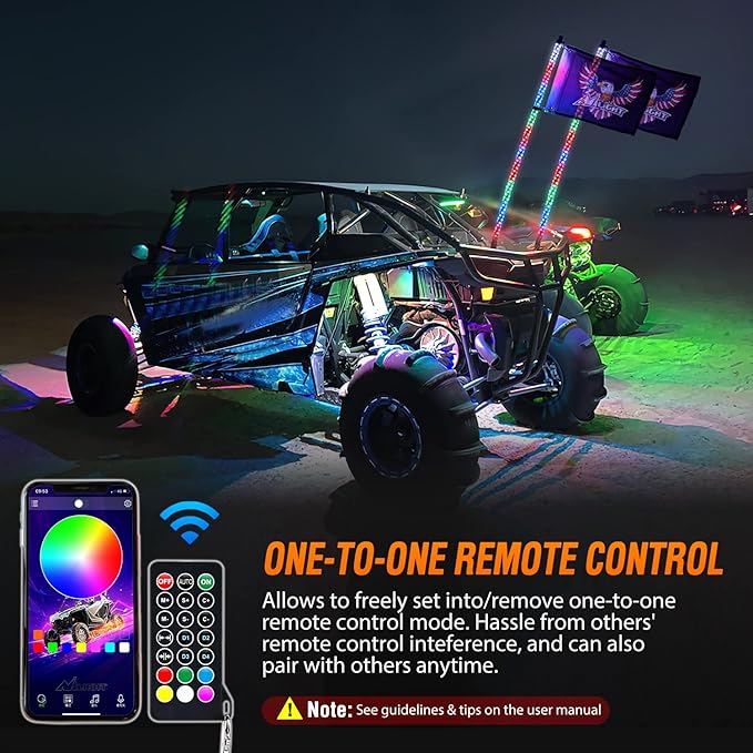 Nilight 2PCS 4FT RGB LED Whip Lights, Remote App Control w/DIY Chasing Patterns - Image 5