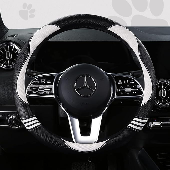 Car Steering Wheel Covers for Women Padded Carbon Fiber PU Leather Cute Auto by HighnessHwoo