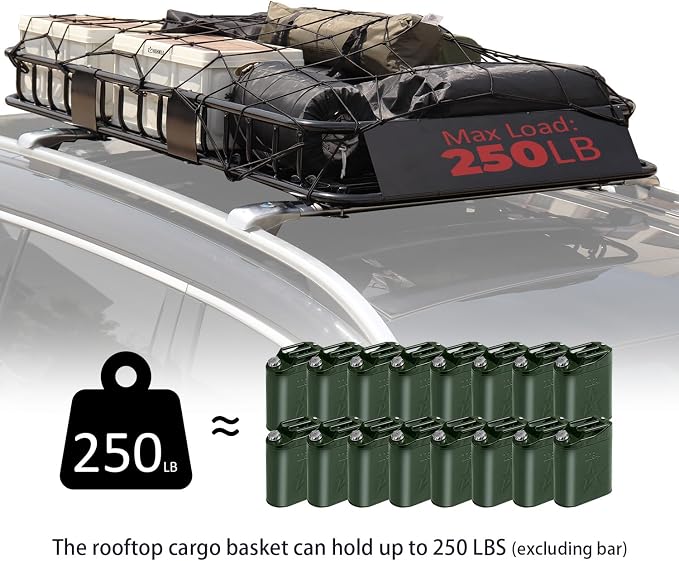 FORWODE 250LB Capacity Heavy Duty 64" x 39" x 6" Roof Rack Cargo Carrier Basket - Image 3