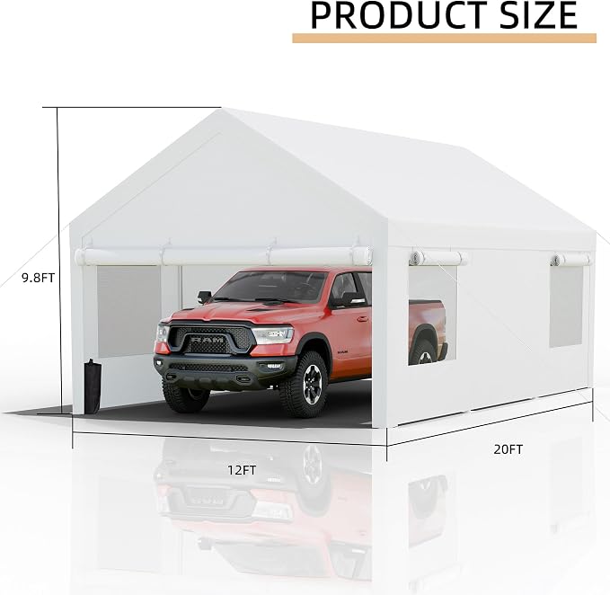 JY QAQA Carport, 12x20 FT Heavy Duty Carport - Image 3