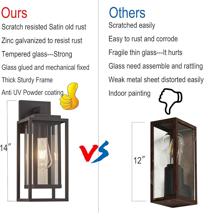 14" Outdoor Wall Light Fixtures Waterproofed Exterior Lantern W/Sturdy - Image 3