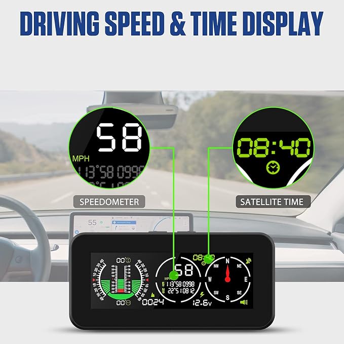 GPS Car Digital Inclinometer for Off Road Vehicles, Head Up Display DC 10-30v - Image 4