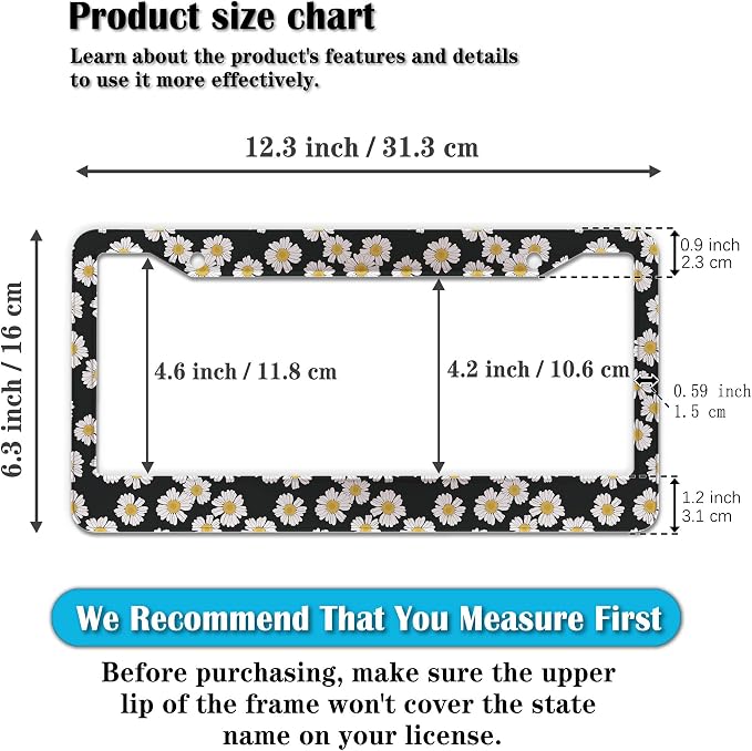 License Plate Protector Black and White License Plate Frames White Daisy Black - Image 2