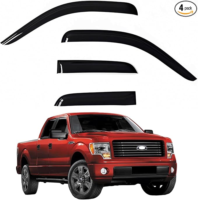 Window Visors Rain Guards fits 2009-2014 Ford F150 SuperCrew Cab, Out-Channel by Unknown