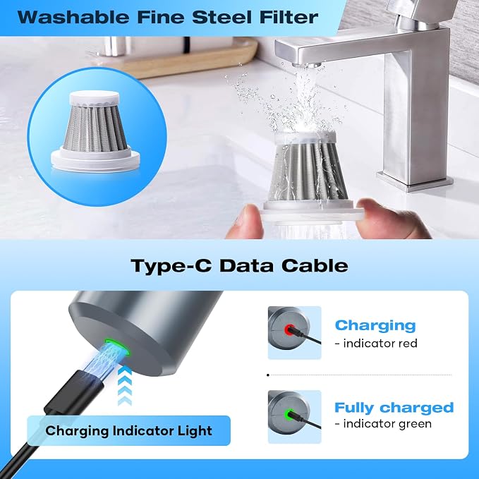 MENDED Handheld Car Vacuum Cleaner 15000PA Portable, Cordless 3 in 1 Handheld - Image 6